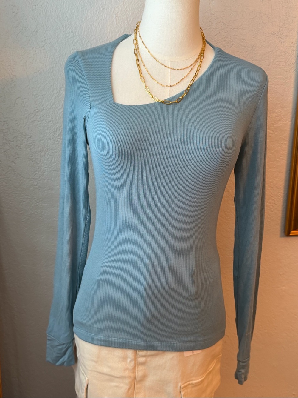 LAmade Dusty Blue Ribbed Long-Sleeve  Top